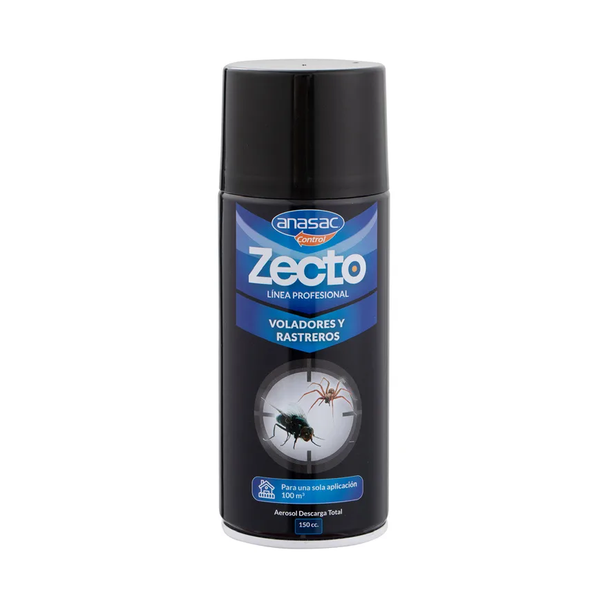 Aerosol negro de 150 cc Zecto Voladores y Rastreros de Anasac, aerosol de descarga total