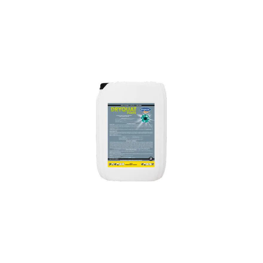 Bidón blanco de 20 litros de Dryquat Forte de Anasac con etiqueta gris y verde