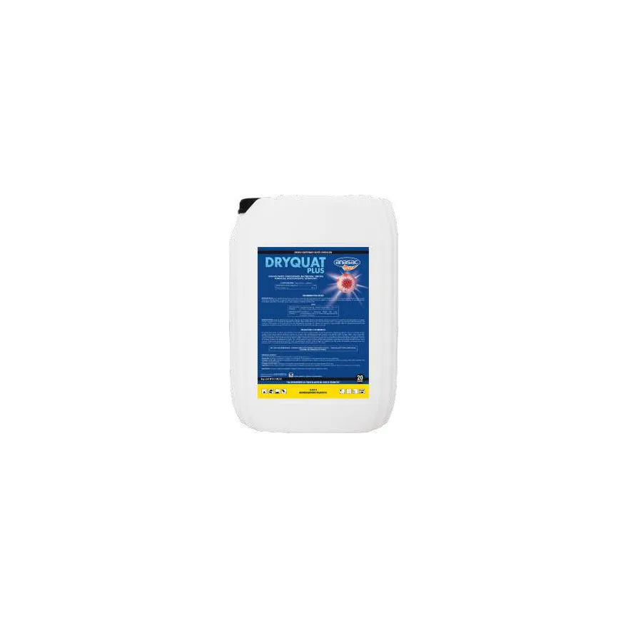 Bidón blanco de 20 litros de Dryquat Plus de Anasac con etiqueta azul