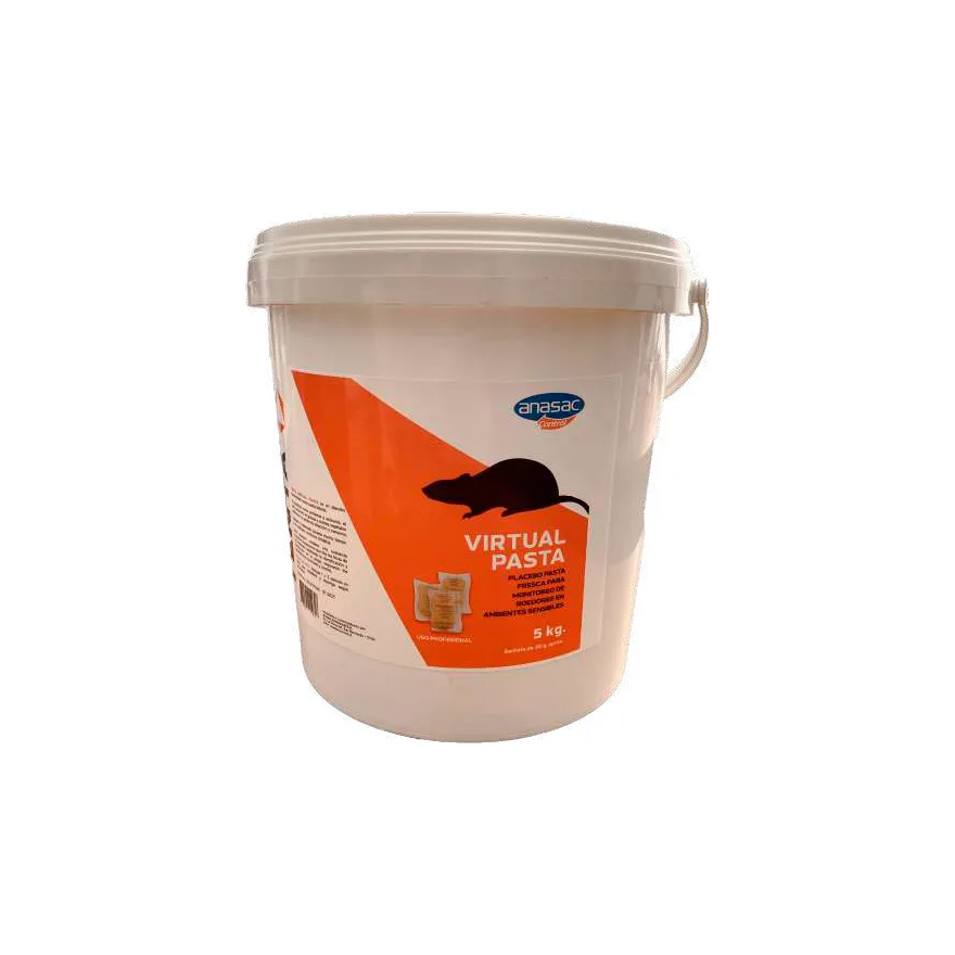 Balde blanco de 5 kg de Tenta Virtual Pasta de Anasac, con etiqueta naranja y silueta de rata